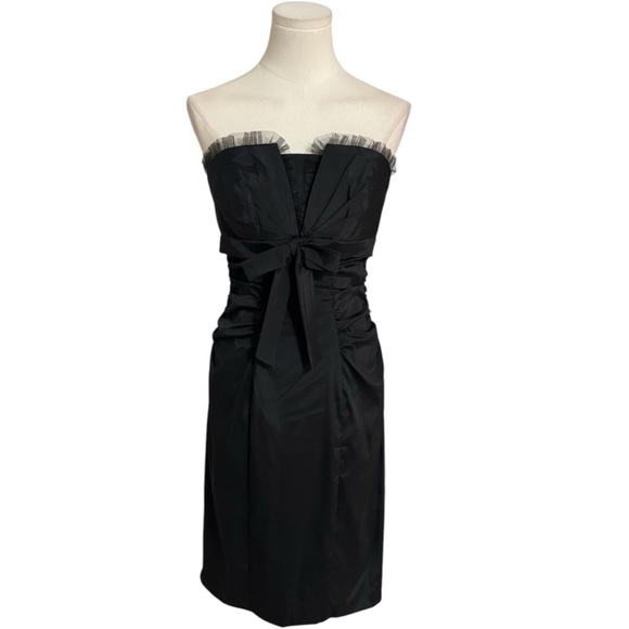 CACHE Black Strapless Mini Dress LBD Cocktail‎ Party Wedding Event Size 8 6 Bow - Picture 1 of 8